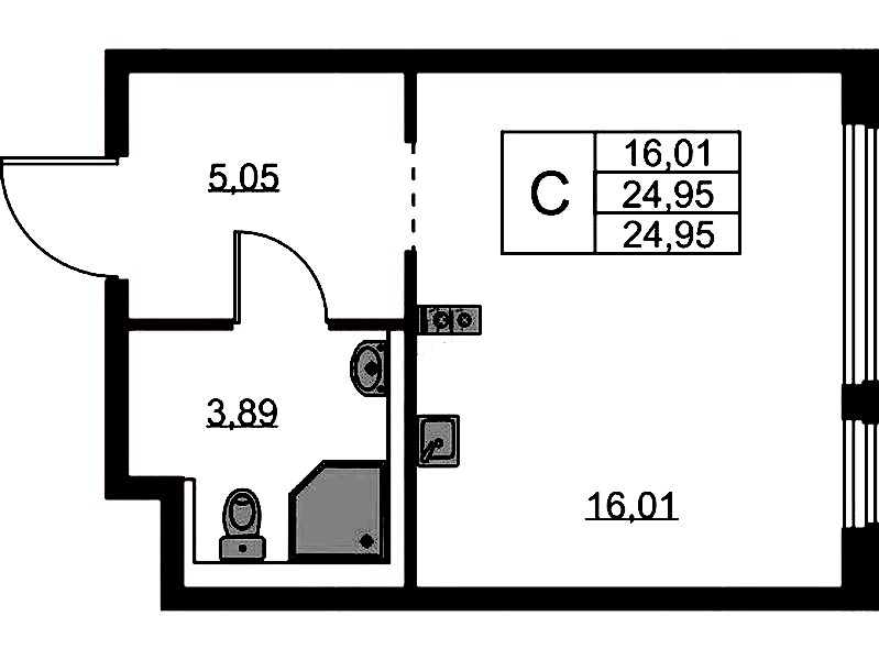 Квартира студия 24.95 м², 1/11 эт., ЖК «Новое Колпино»